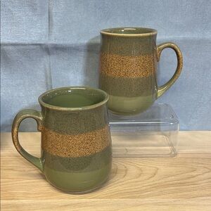 Vintage Northcraft Stoneware Pottery korea Brown And  Green Striped Coffee Mug